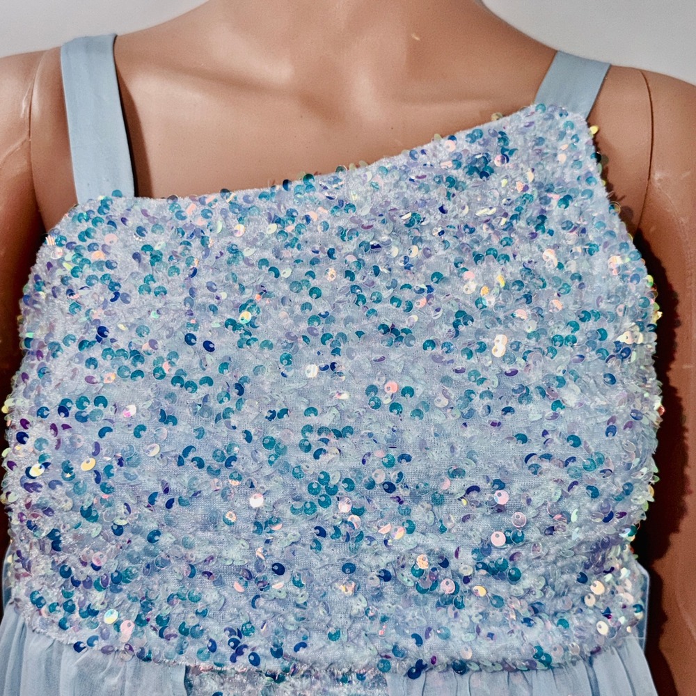 Poppies and Roses Girls 12 Light Blue Sequin Mesh High Low Mermaidcore Glam Y2K